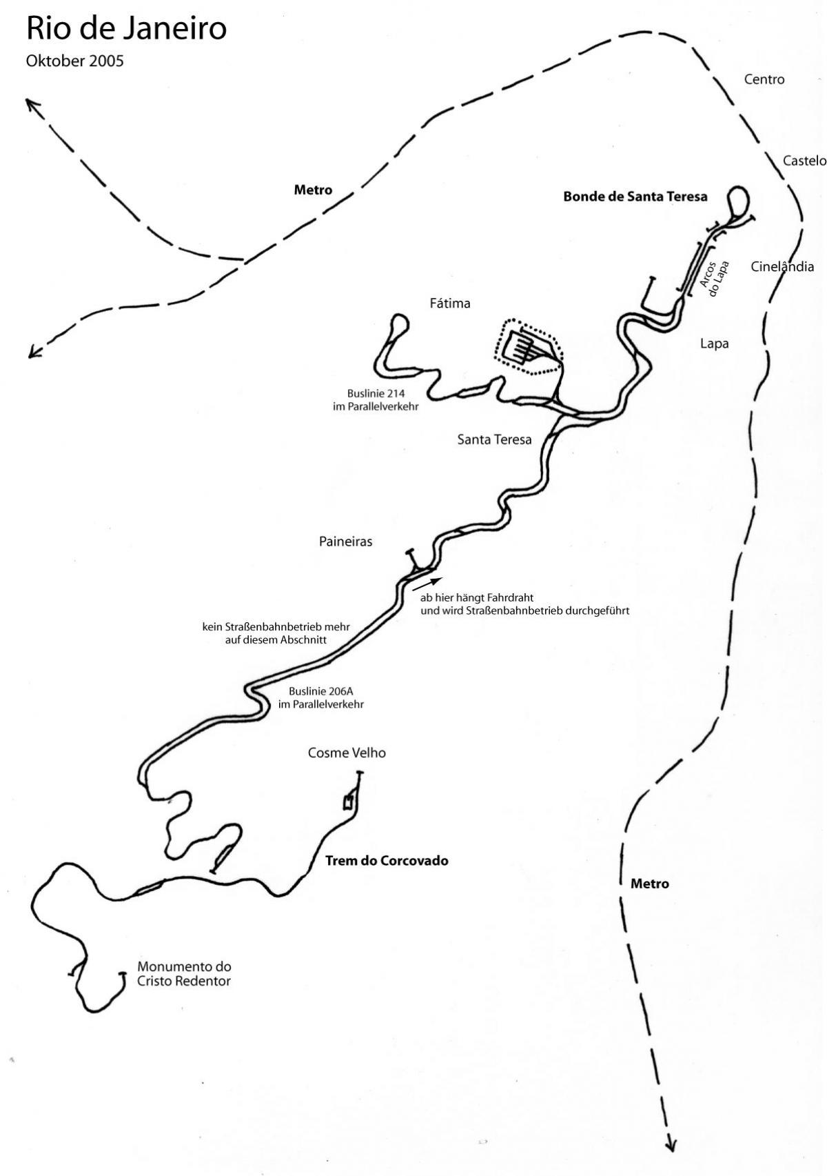 Mapa de Santa Teresa de tranvía de la Línea 1
