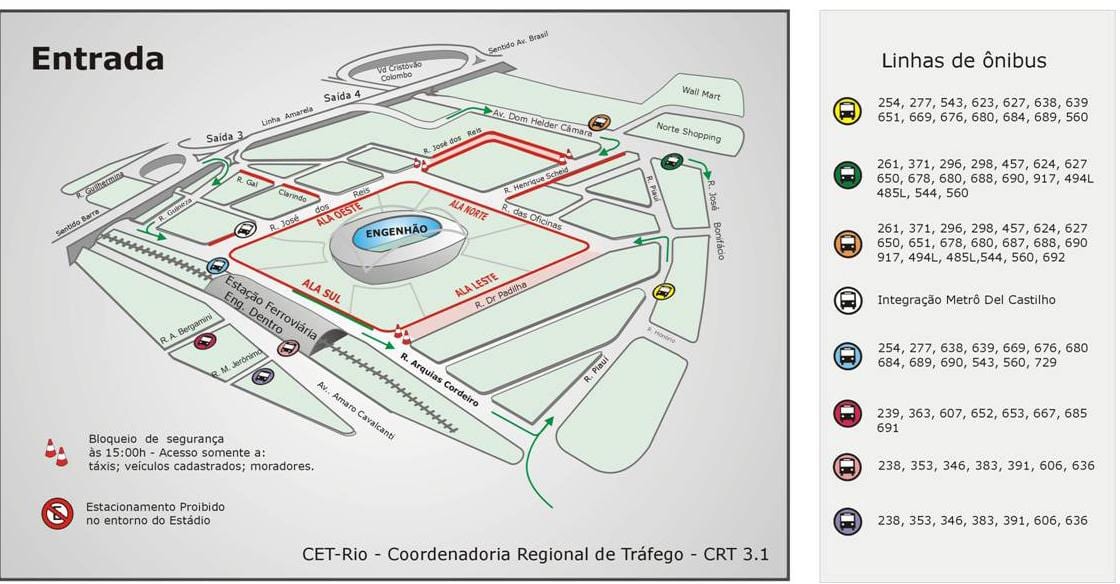 Mapa del estadio Engenhão transportes