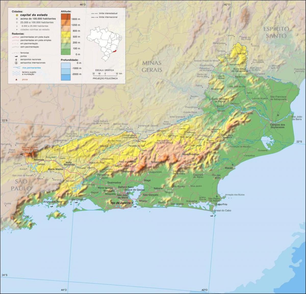 Geografica De Rio De Janeiro Mapa Mapa Geografico De Rio De Janeiro Brasil