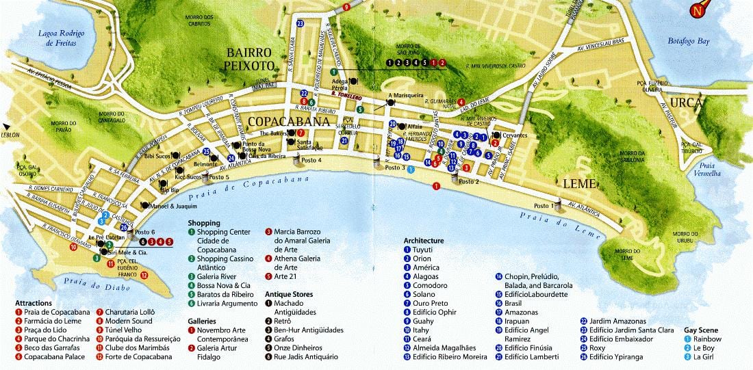 Mapa de la playa de Copacabana