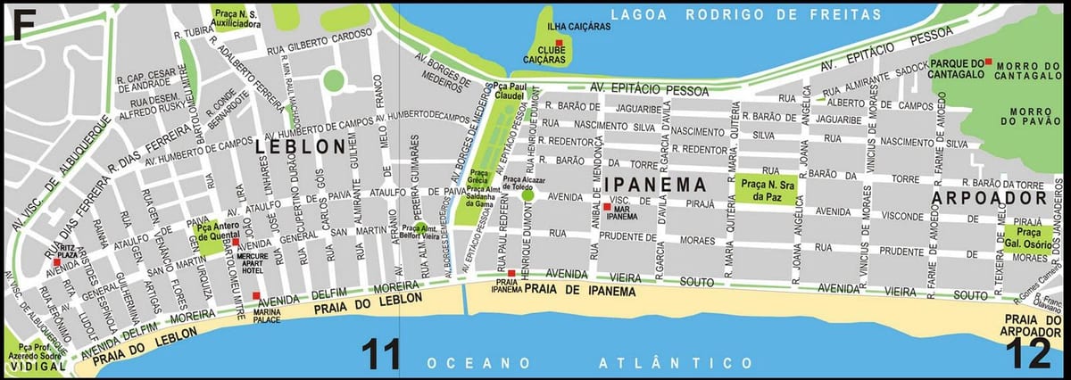 Mapa de la playa de Ipanema