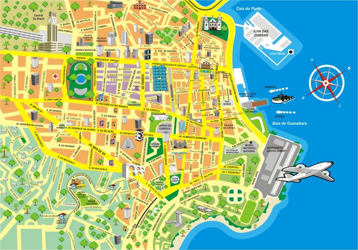 Las Atracciones De Rio De Janeiro Mapa Mapa De Las Atracciones De Rio De Janeiro Brasil