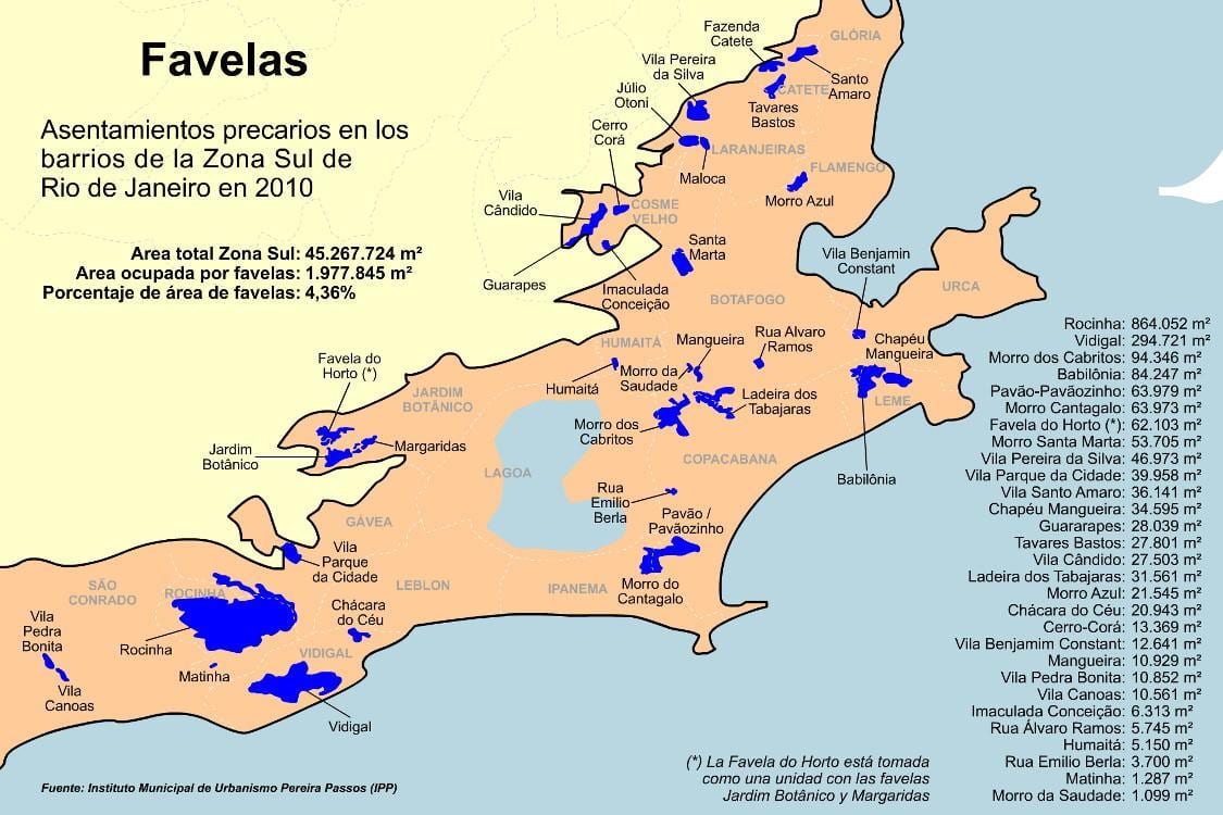 Mapa de las favelas zona Sur de Río de Janeiro