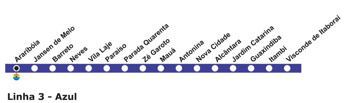 Mapa de Río de Janeiro de metro de la Línea 3 (azul)