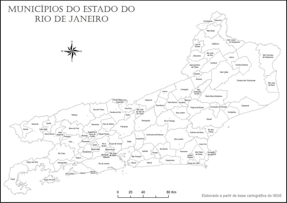 Mapa de Río de Janeiro en blanco y negro