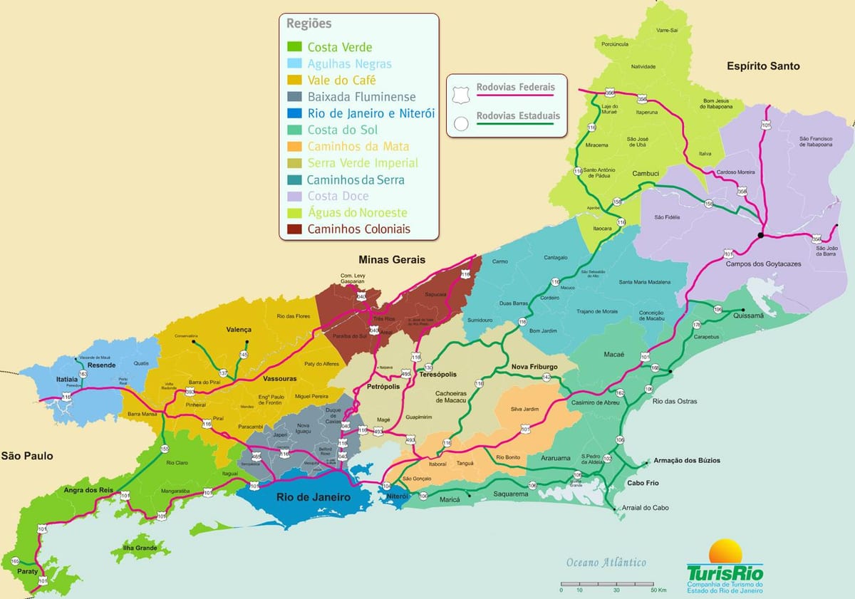 Mapa de las regiones del estado de Río de Janeiro