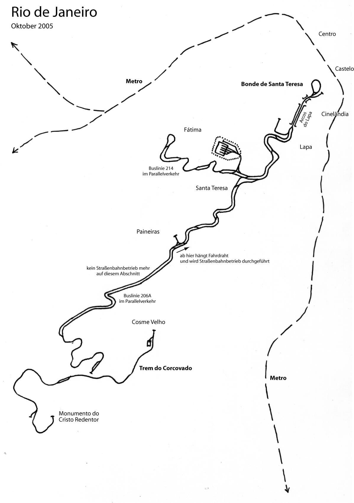 Mapa de Santa Teresa de tranvía